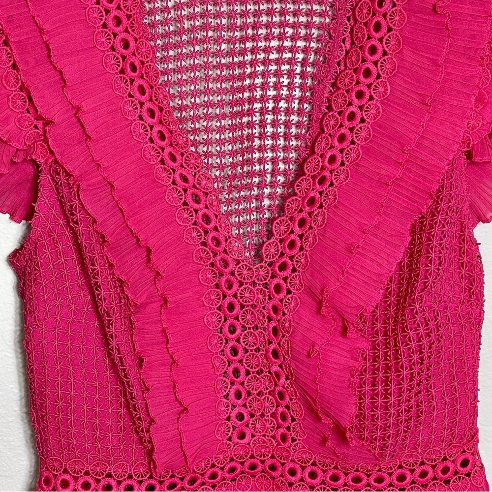SAYLOR Pink Eyelet Ruffle Peplum Blouse Flutter Sleeve Boho Romantic Statement - Picture 11 of 16